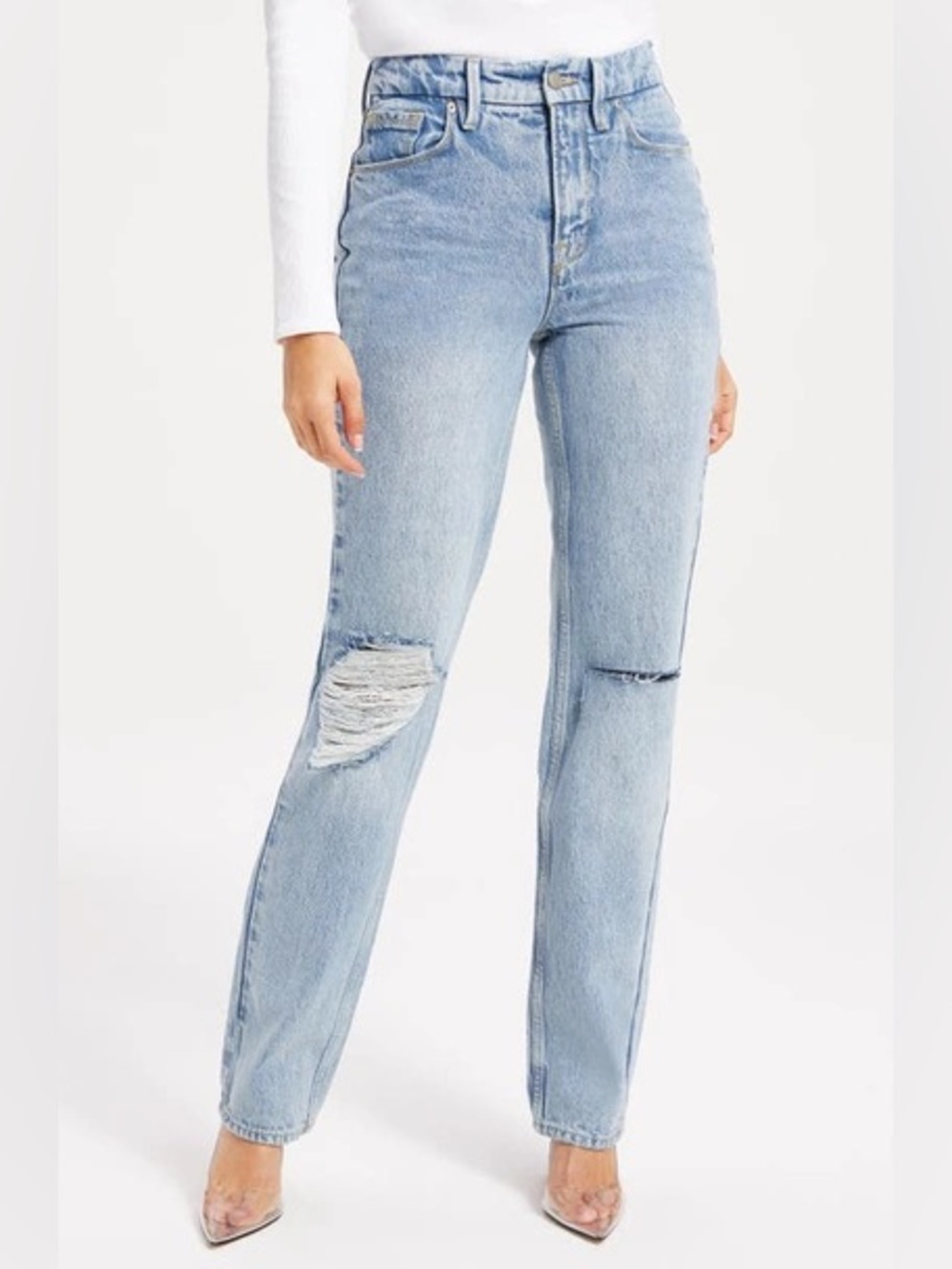 Good American Good 90's Icon High Rise Straight Leg Jeans In Blue 953 size : 16